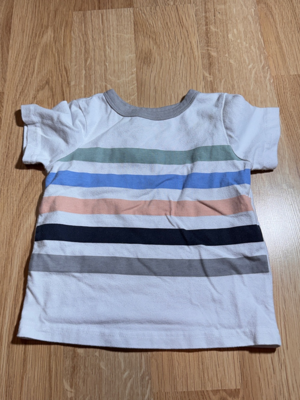 Carter's White Short Sleeve Tee with Blue, Green, Navy and Gray Stripes